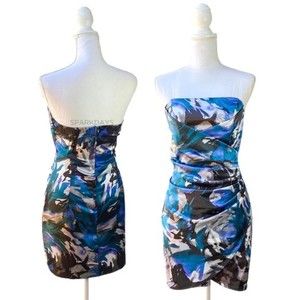 Speechless Blue Small Dress Satin Boning Strapless Wrap Ruched Cocktail Mini
